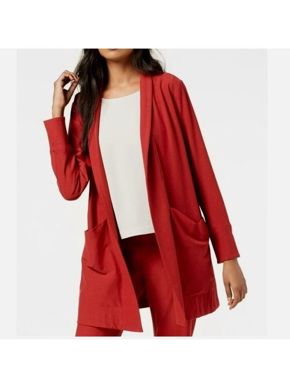 Eileen Fisher Washable Stretch Crepe Kimono Jacket Small Rust Shawl Collar